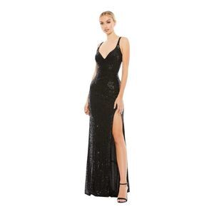 Mac Duggal NWT 26443 Black Fully Sequined Scoop Back Gown in Size 12